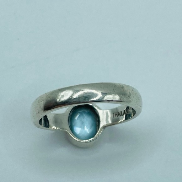 Vintage Bezel Set Sterling Silver 925 Oval Blue Topaz Ring - Picture 3 of 12